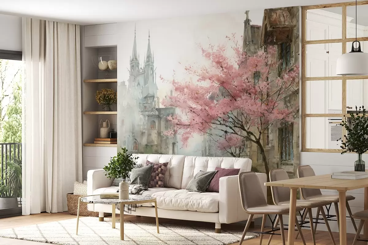 Fotobehang stadsgezicht in aquarelstijl w04500