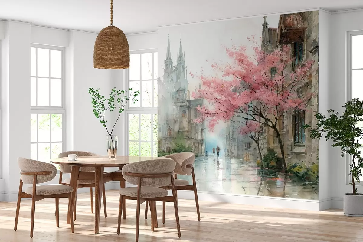 Fotobehang stadsgezicht in aquarelstijl w04500