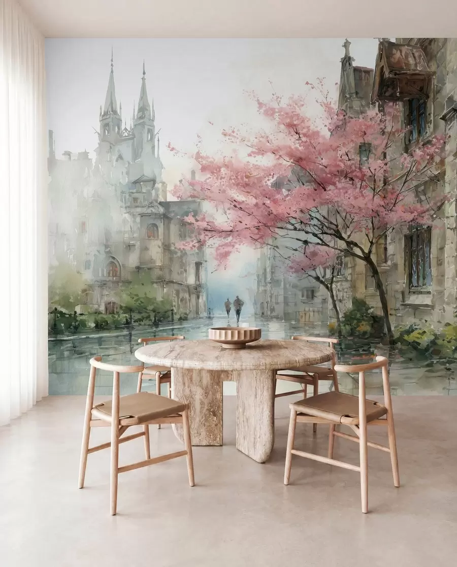 Fotobehang stadsgezicht in aquarelstijl w04500