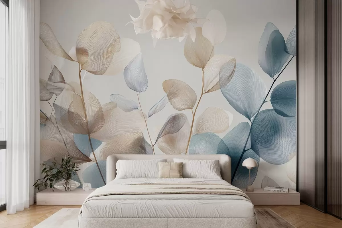 Fotobehang elegante eucalyptusbladeren met nerven w04503