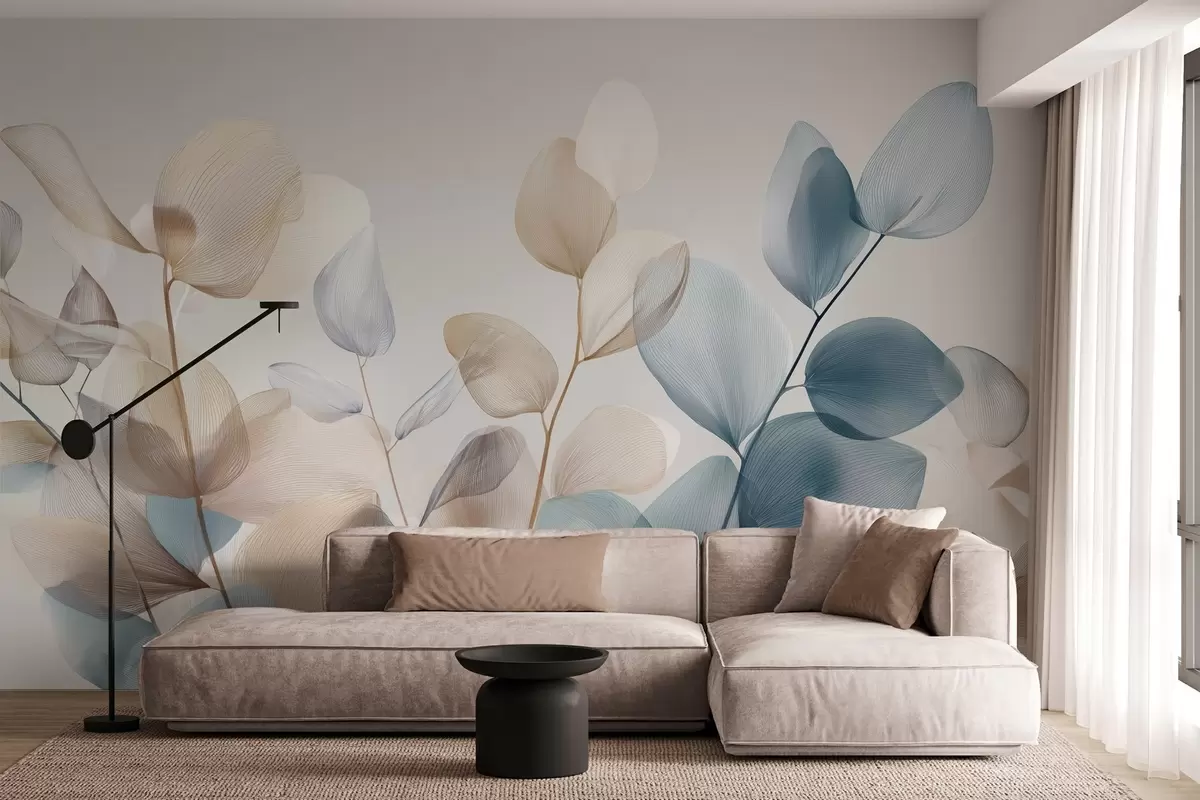 Fotobehang elegante eucalyptusbladeren met nerven w04503