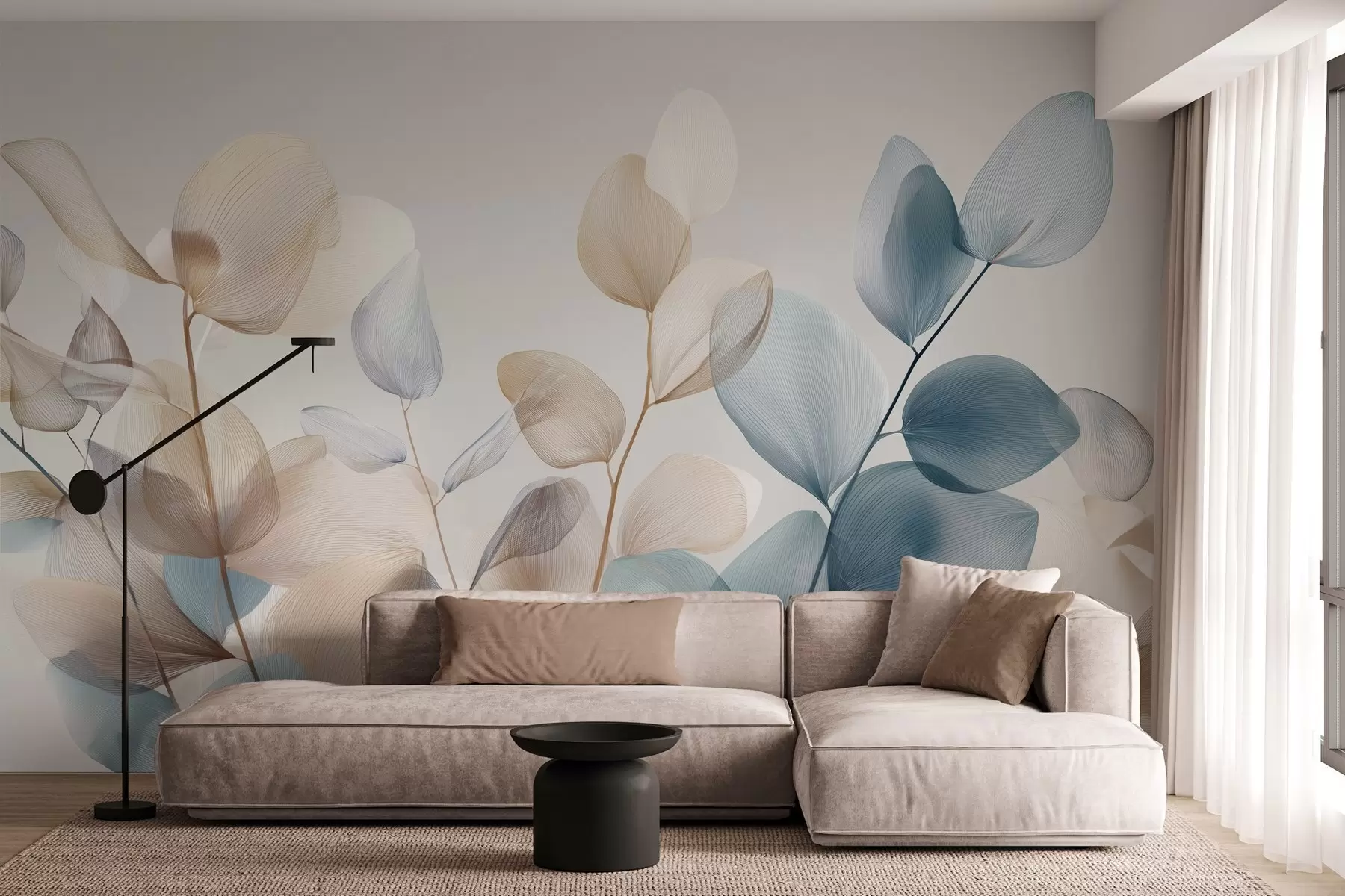 Fotobehang elegante eucalyptusbladeren met nerven w04503