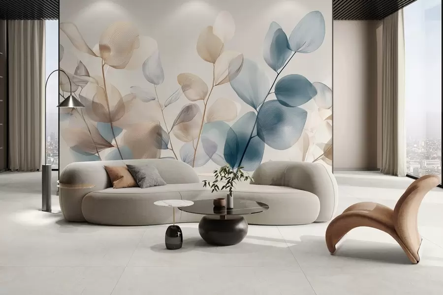 Fotobehang elegante eucalyptusbladeren met nerven w04503