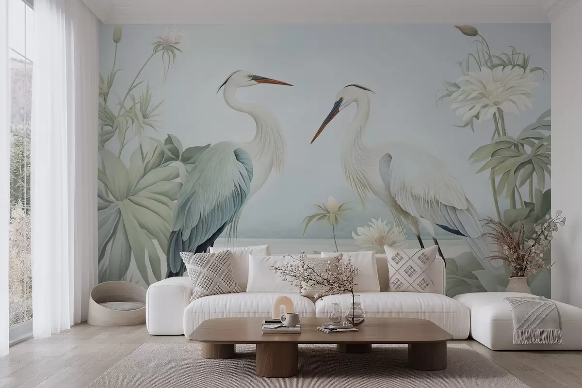 Fotobehang Reigers bij de vijver w04538