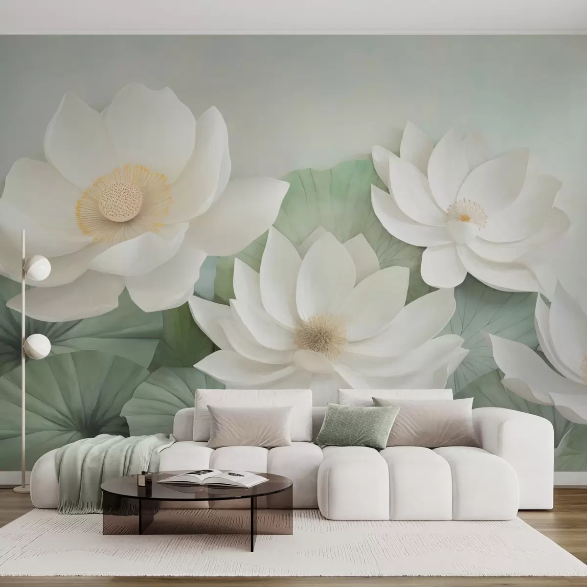 Fotobehang Lotusbloemen in gebladerte w04539
