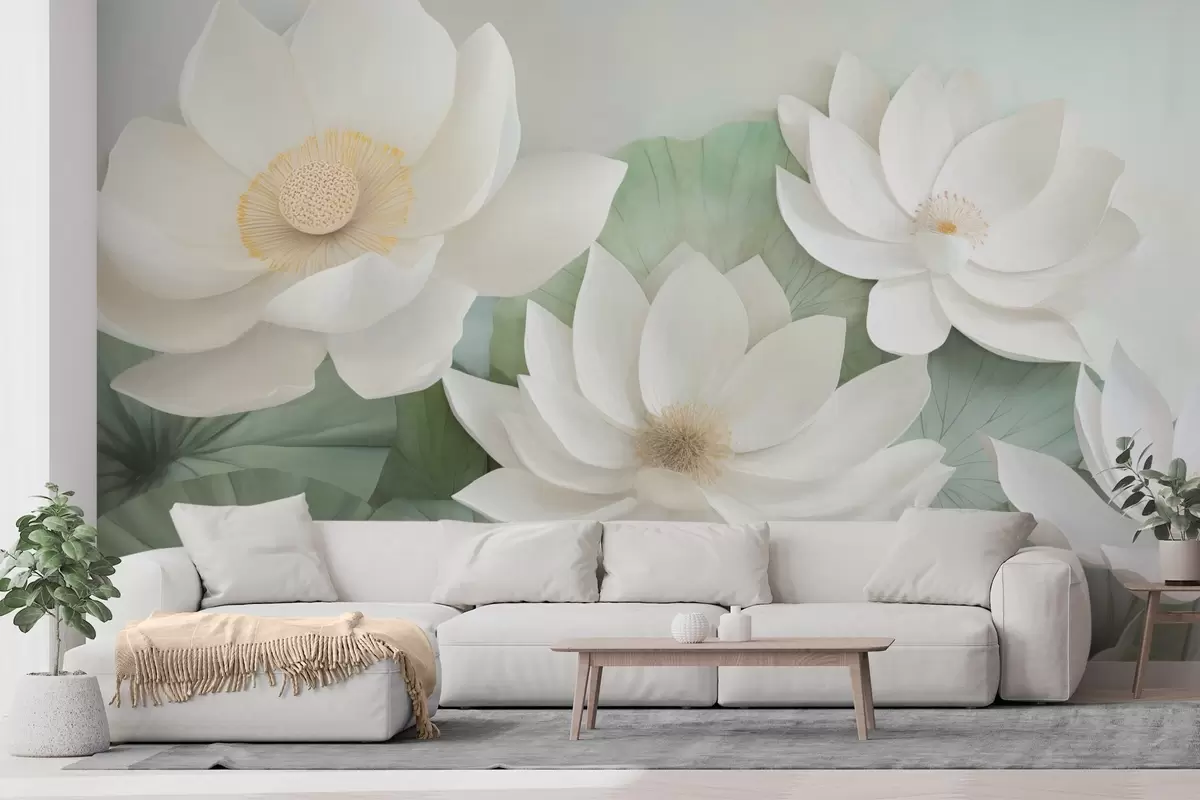 Fotobehang Lotusbloemen in gebladerte w04539