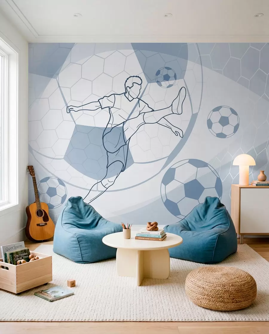 Fotobehang Voetbal in blauwe lijnen w04601