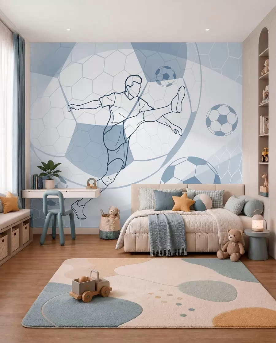 Fotobehang Voetbal in blauwe lijnen w04601