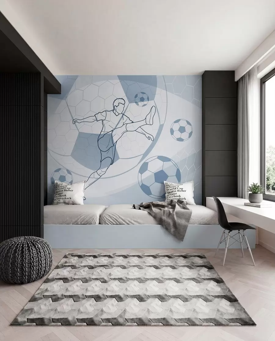Fotobehang Voetbal in blauwe lijnen w04601