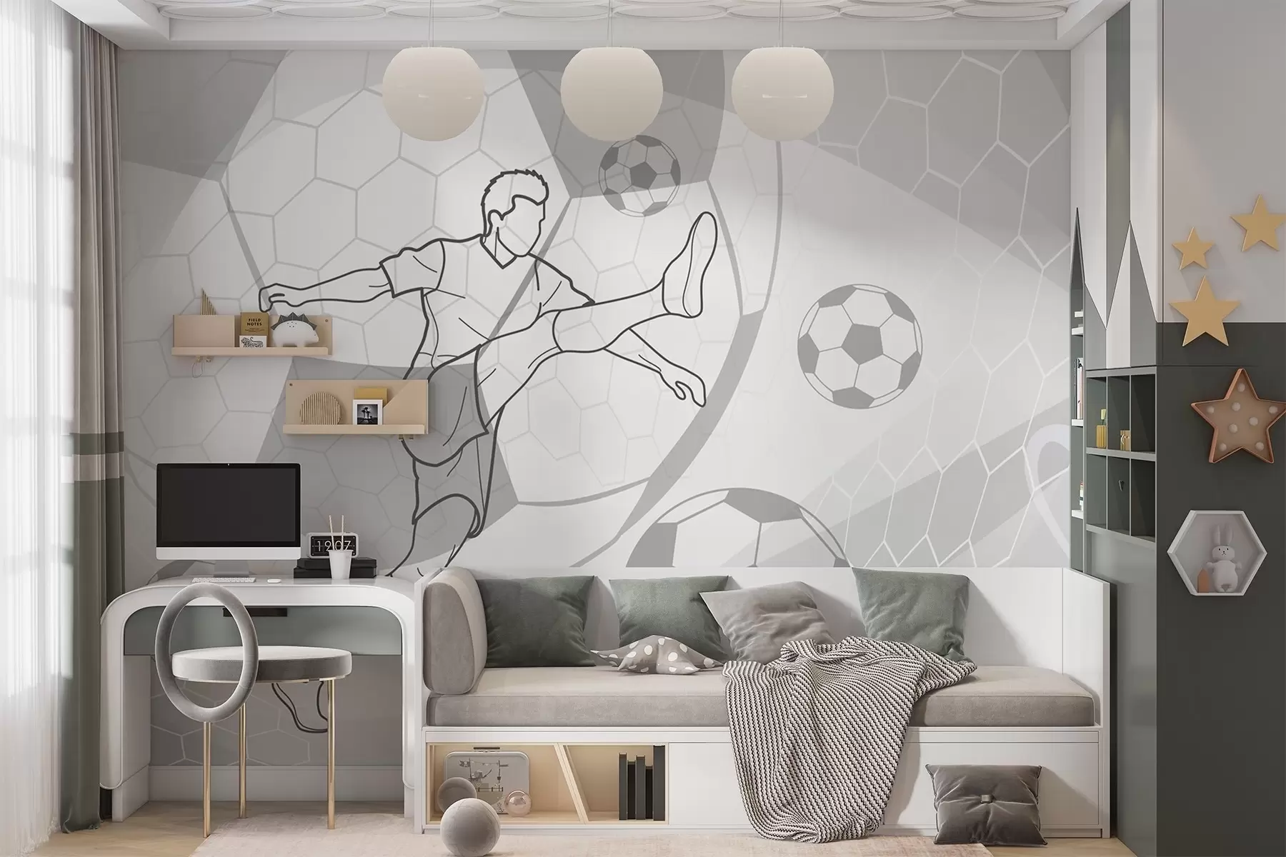 Fotobehang Voetballer in lijntekening w04601v1