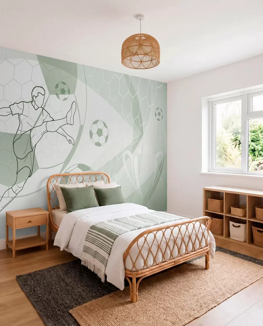 Fotobehang Groene voetballijntekening w04601v2