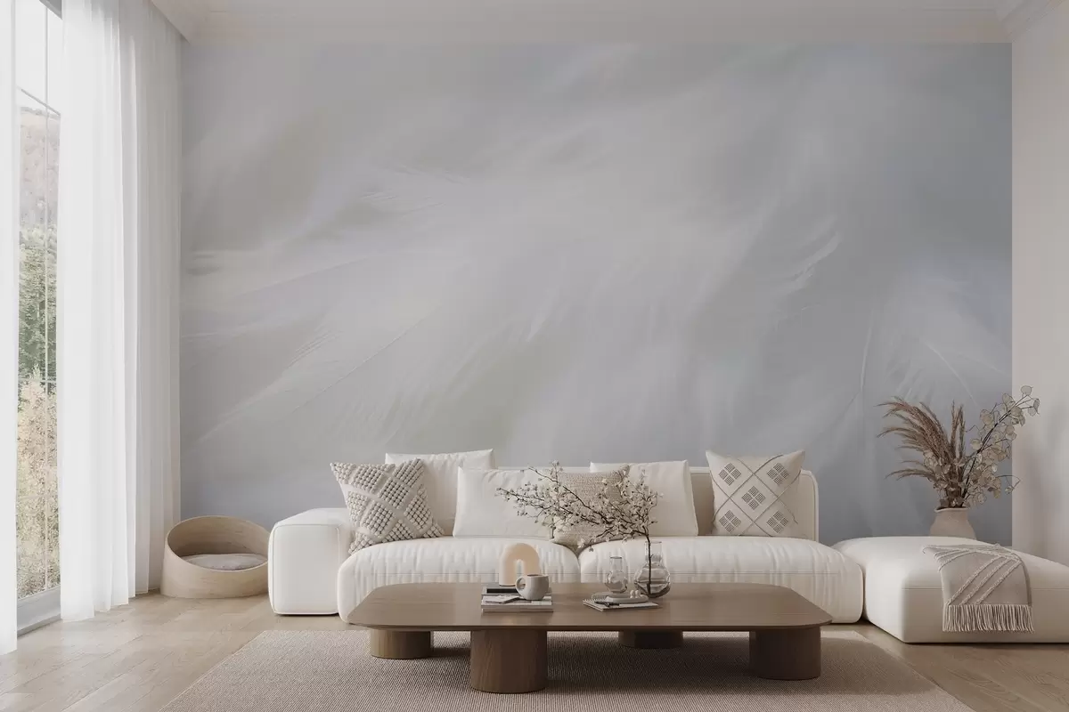 Fotobehang Zachte witte veren, lichte textuur w04442