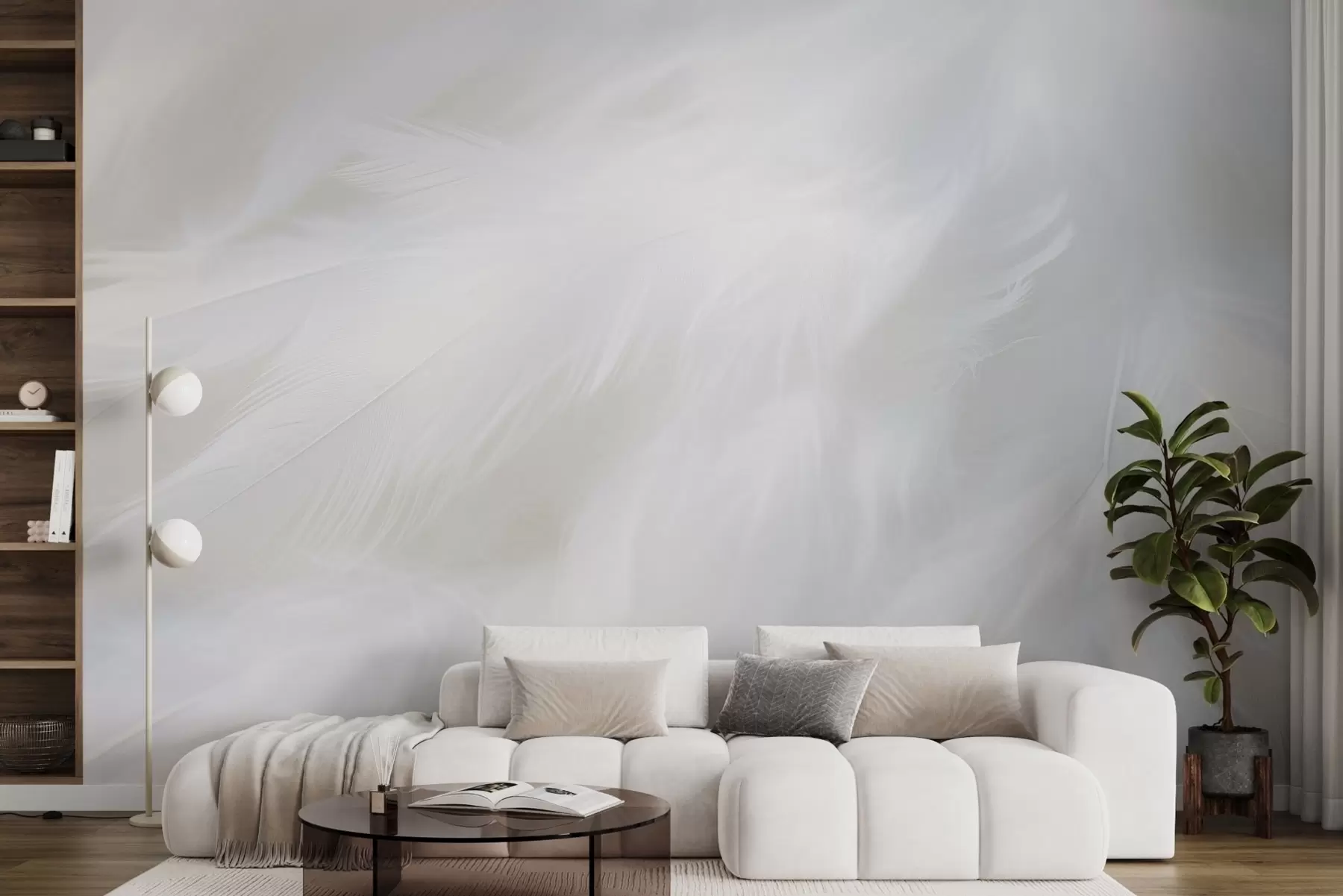 Fotobehang Zachte witte veren, lichte textuur w04442