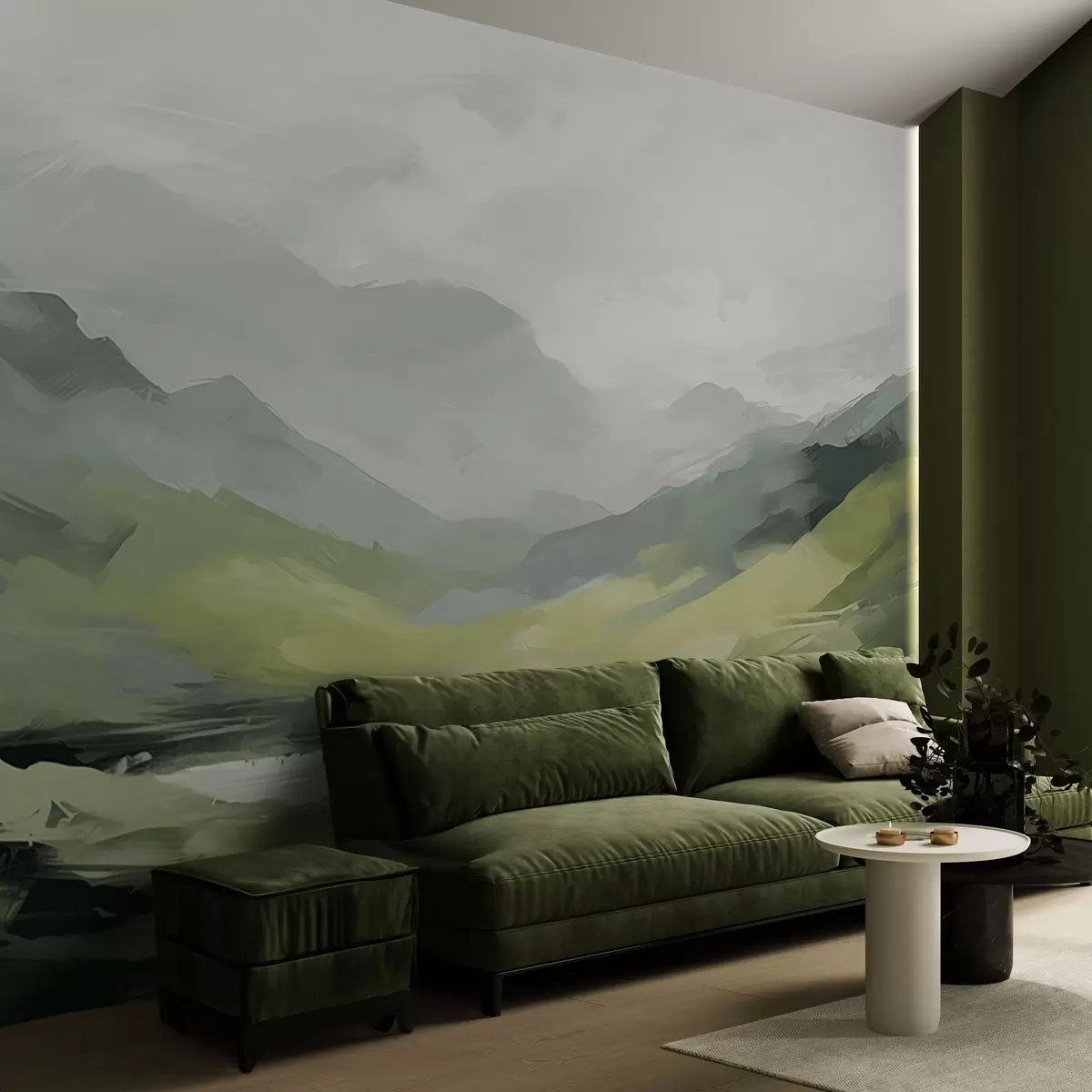 Fotobehang Abstract berglandschap in groene tinten w04447