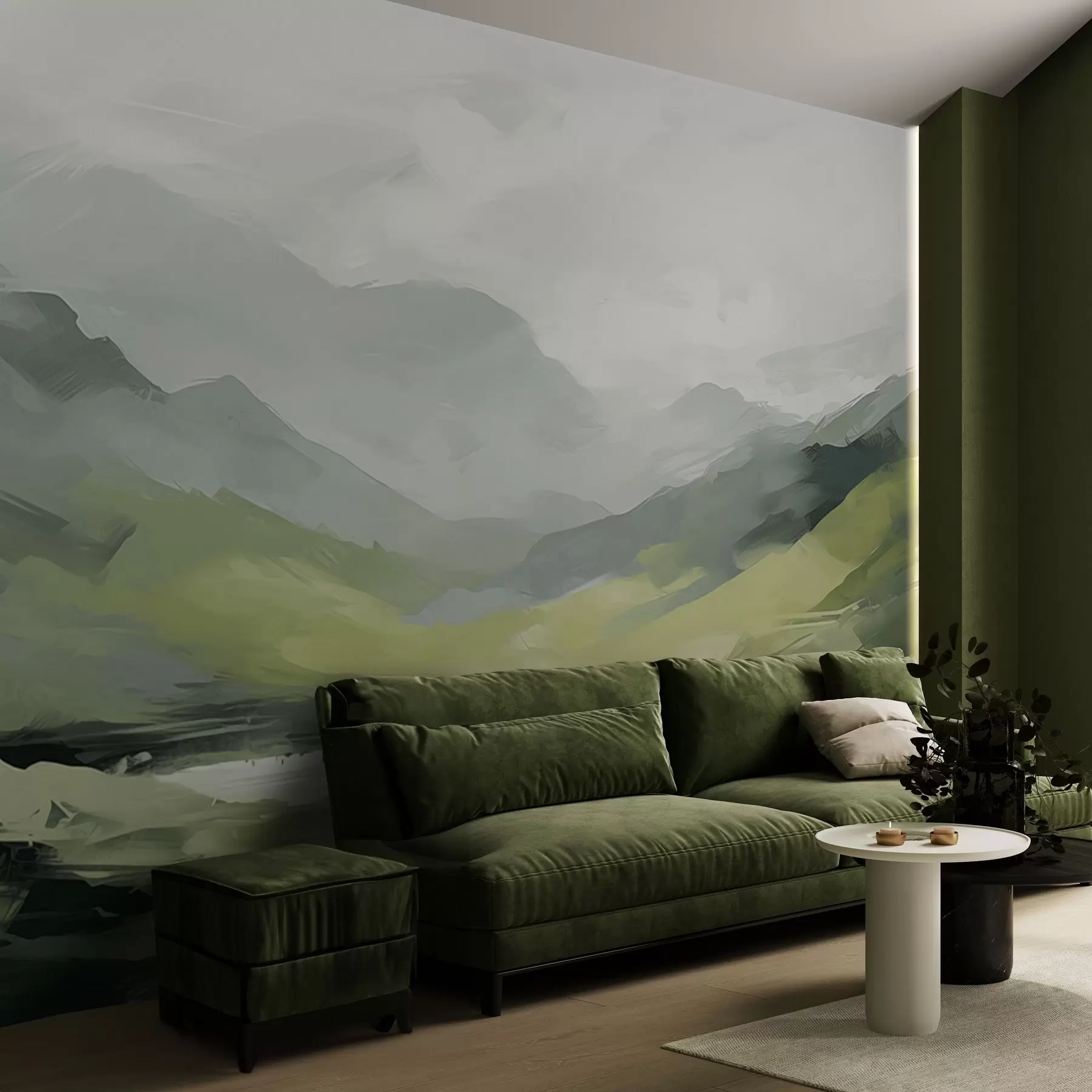 Fotobehang Abstract berglandschap in groene tinten w04447