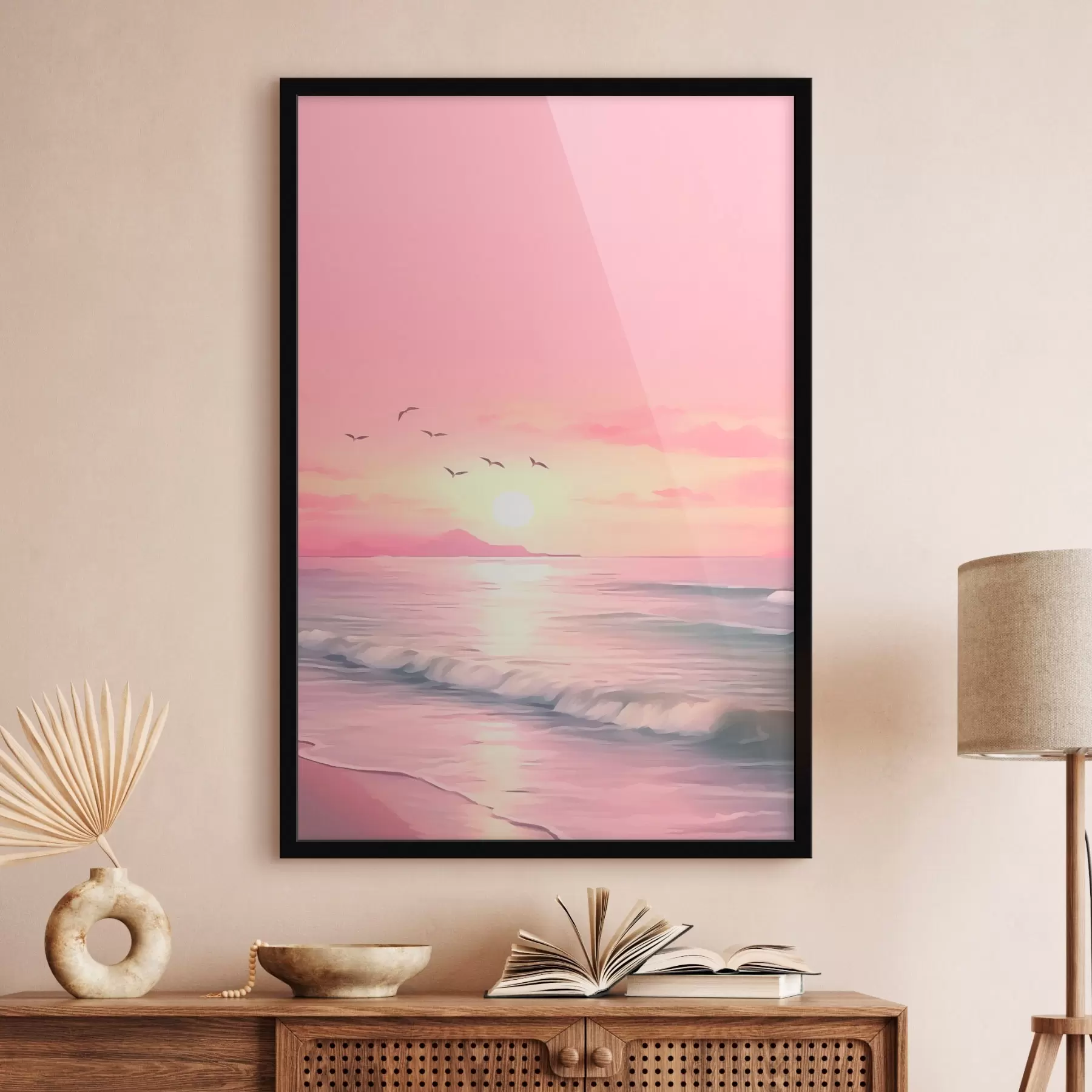 Fotobehang Roze zonsondergang boven de zee f45955
