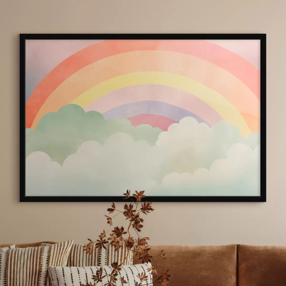 Poster Regenboog boven de wolken f45958