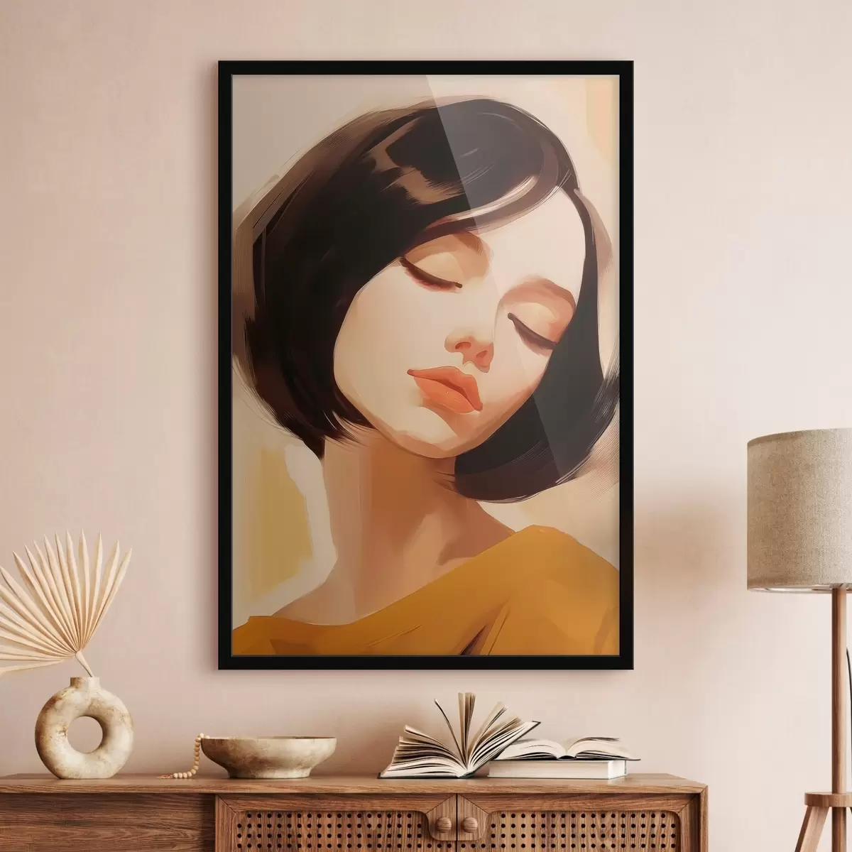 Poster Vrouw met kort zwart haar f45960