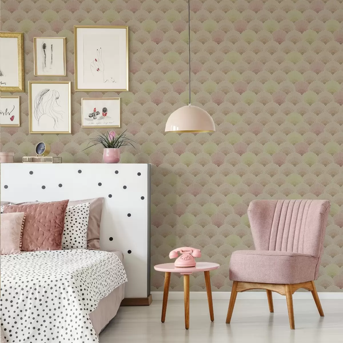 Behang Art Deco schelpen in pastelkleuren — ritmisch patroon a00493