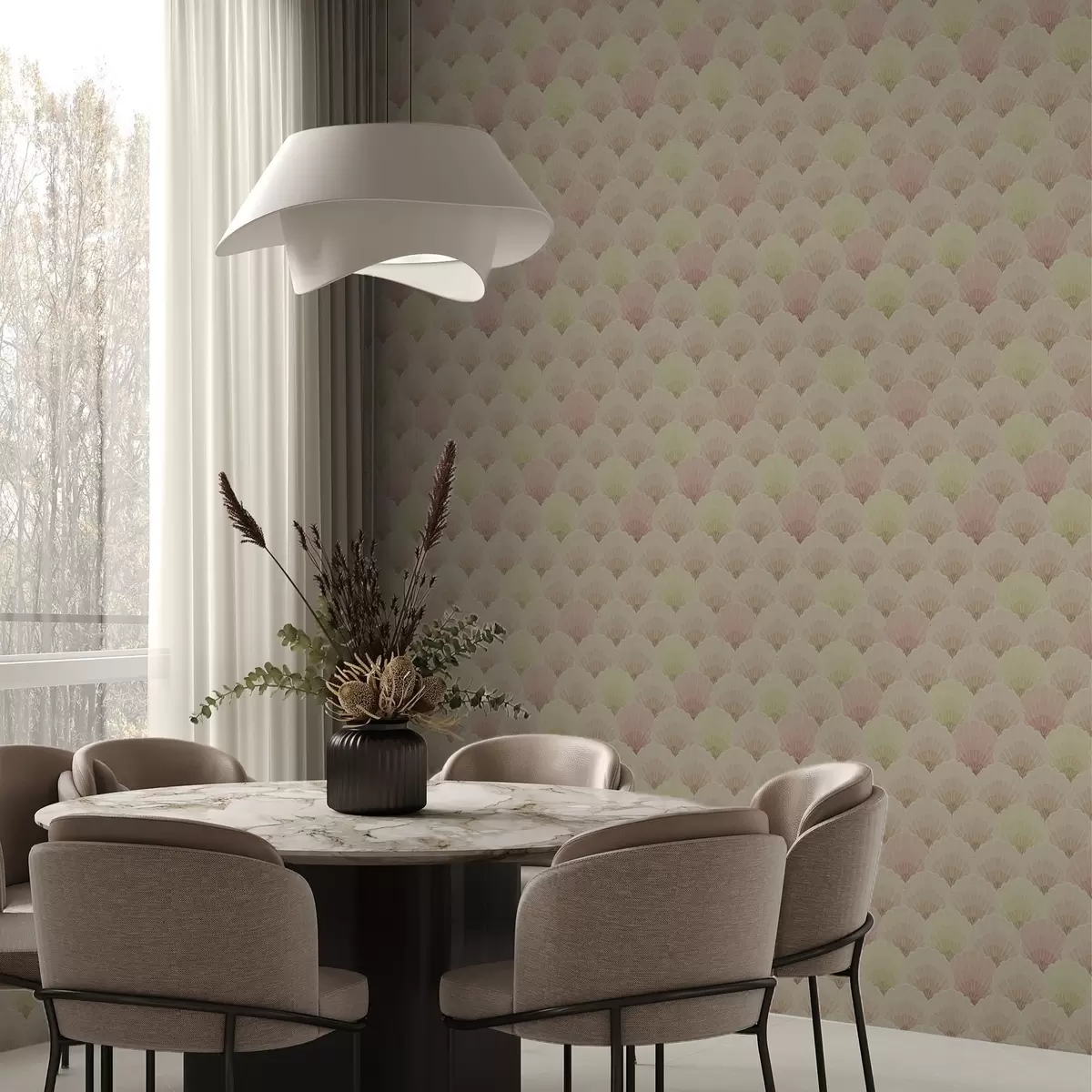 Behang Art Deco schelpen in pastelkleuren — ritmisch patroon a00493