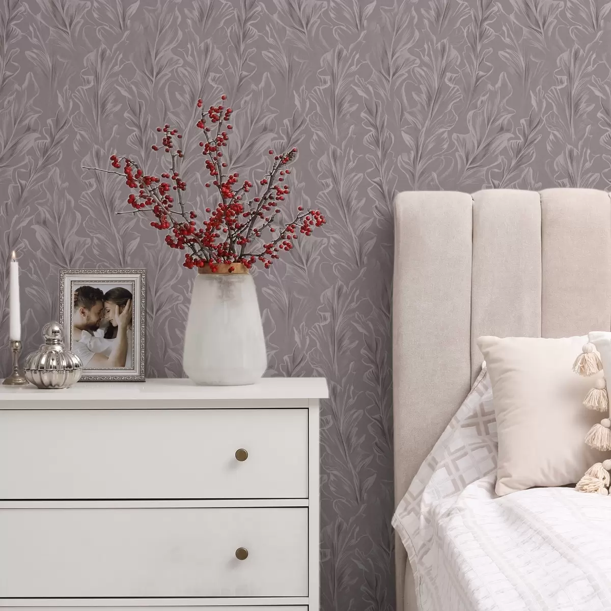 Behang Golvende bladeren in een stoffig roze-beige kleurenpalet a00495