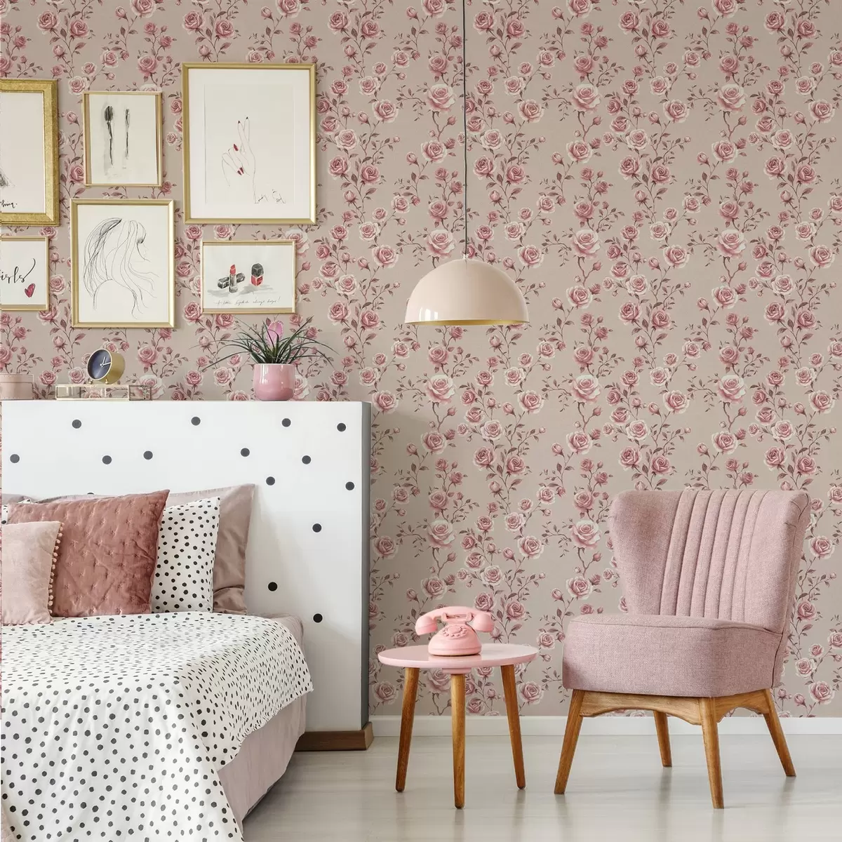 Behang Poederachtige rozen op beige — vintage patroon a00497