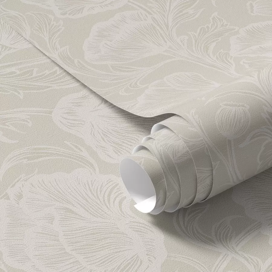 Fotobehang Lijntekeningen van klaprozen op een crèmekleurige achtergrond a00572