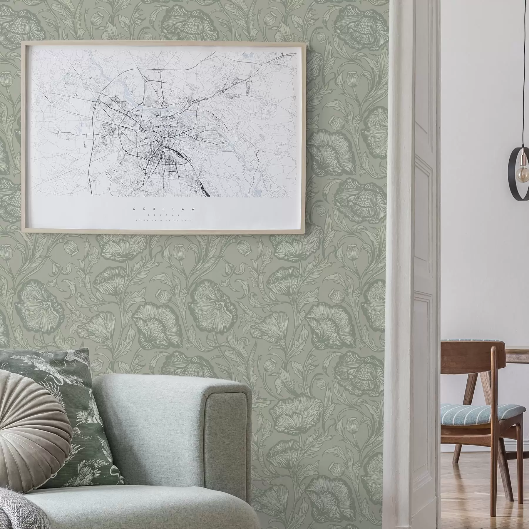 Fotobehang Lijntekeningen van klaprozen op een grijsgroene achtergrond a00572v1