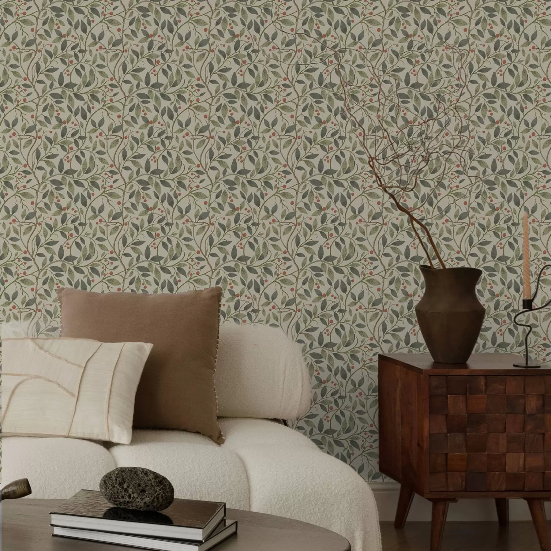 Fotobehang Olijftakken met bessen op een warme, lichte achtergrond a00573