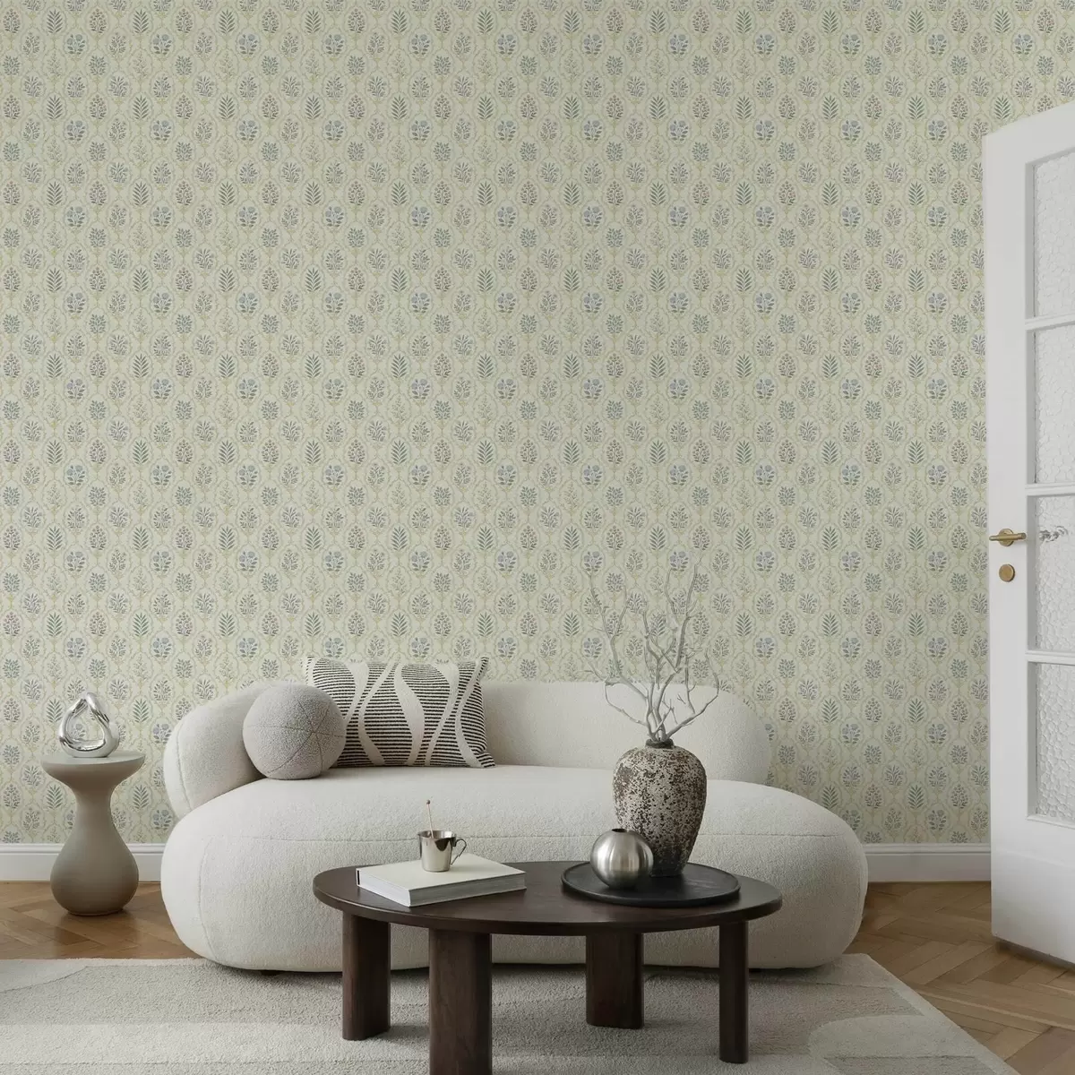 Behang Botanische medaillons in een raster, pasteltinten a00579