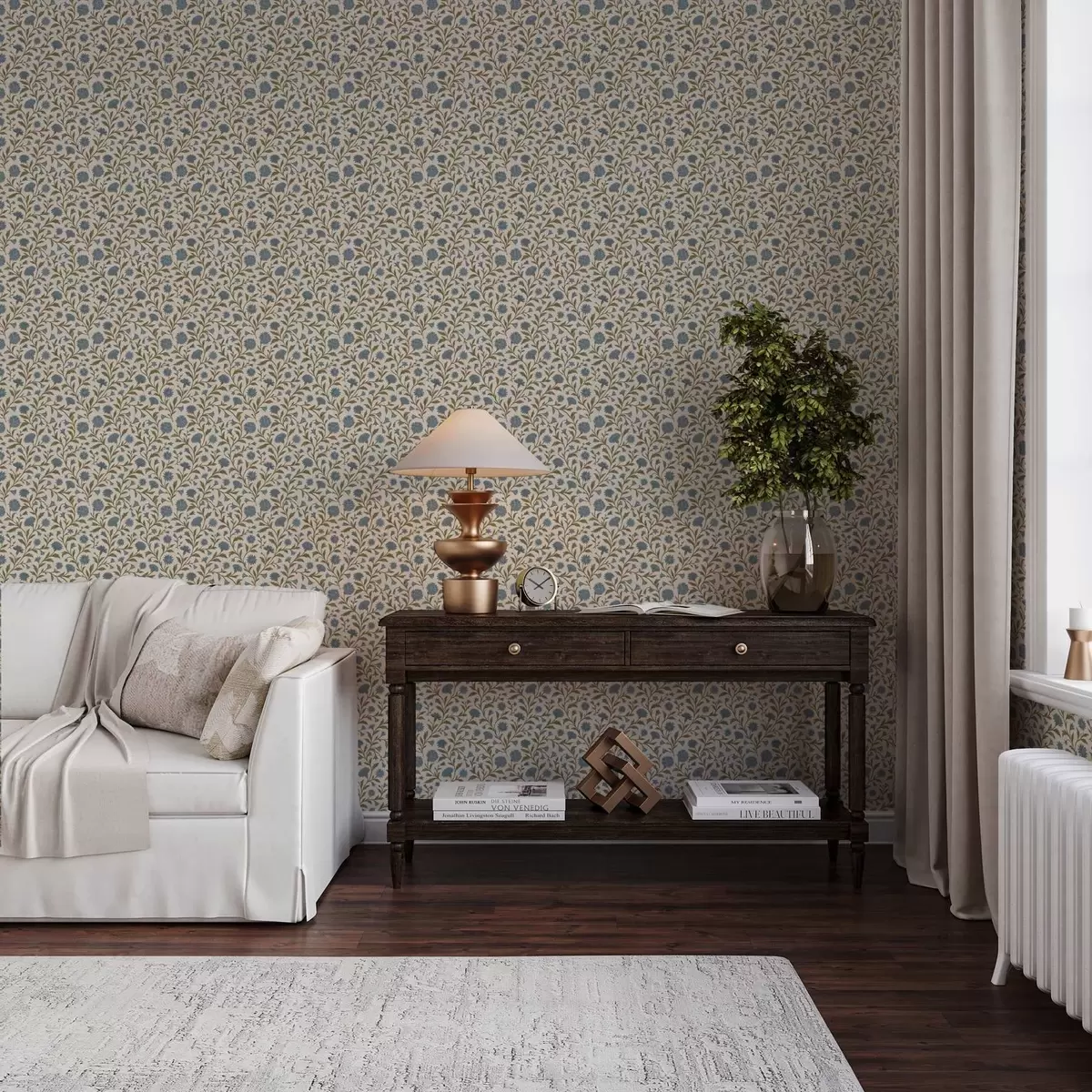 Behang Korenbloemen en scheuten op een beige achtergrond a00588