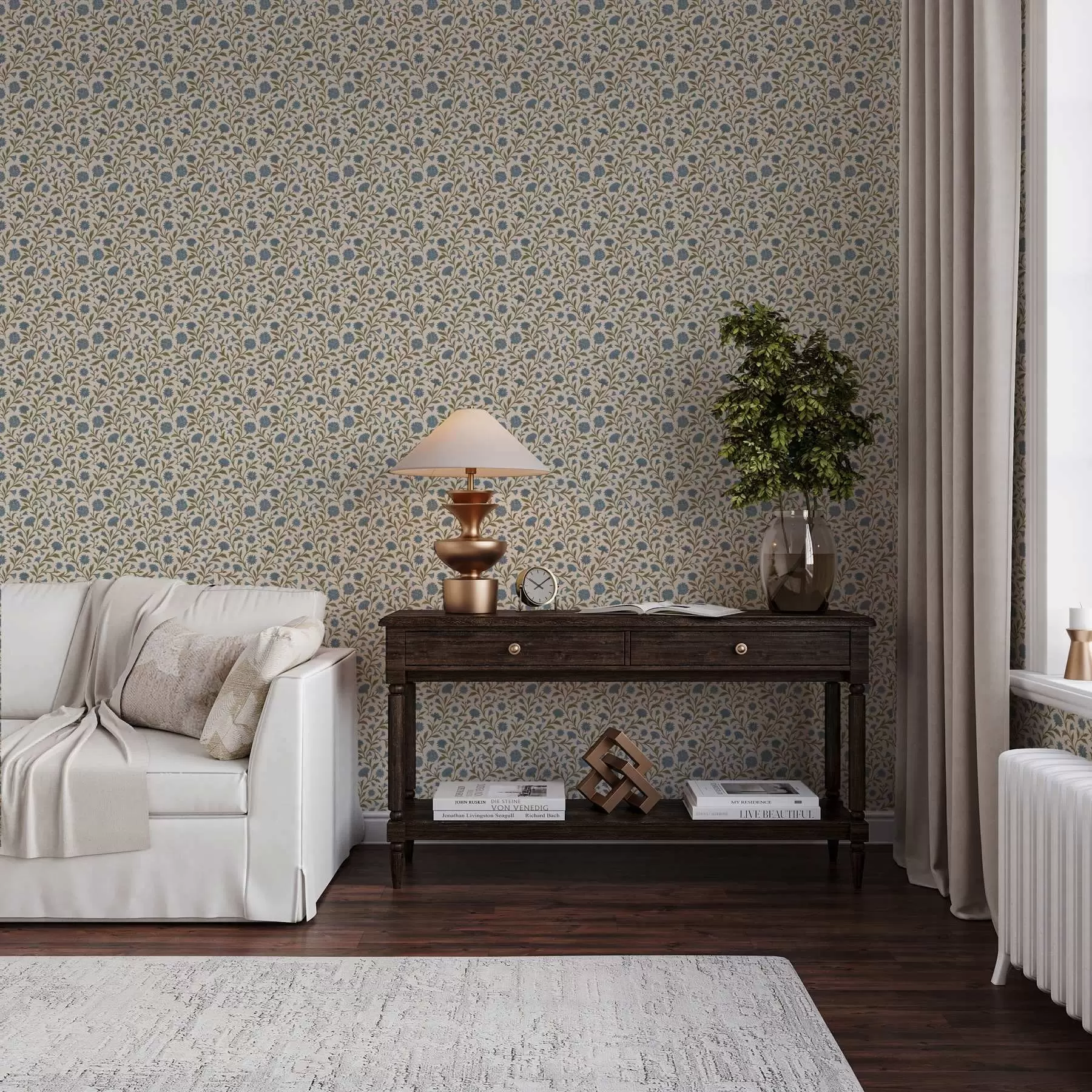 Fotobehang Korenbloemen en scheuten op een beige achtergrond a00588
