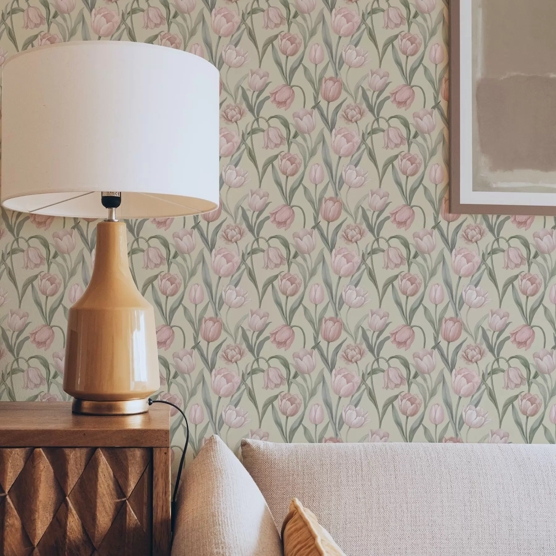 Fotobehang Zachtroze tulpen op een zachte beige achtergrond a00589