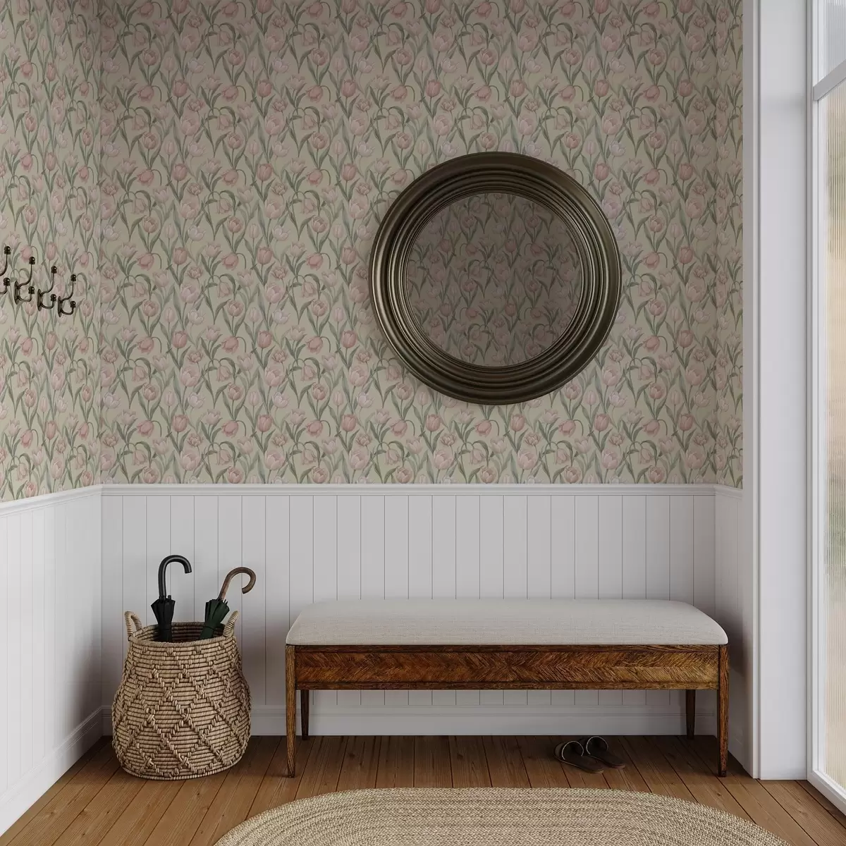 Behang Zachtroze tulpen op een zachte beige achtergrond a00589