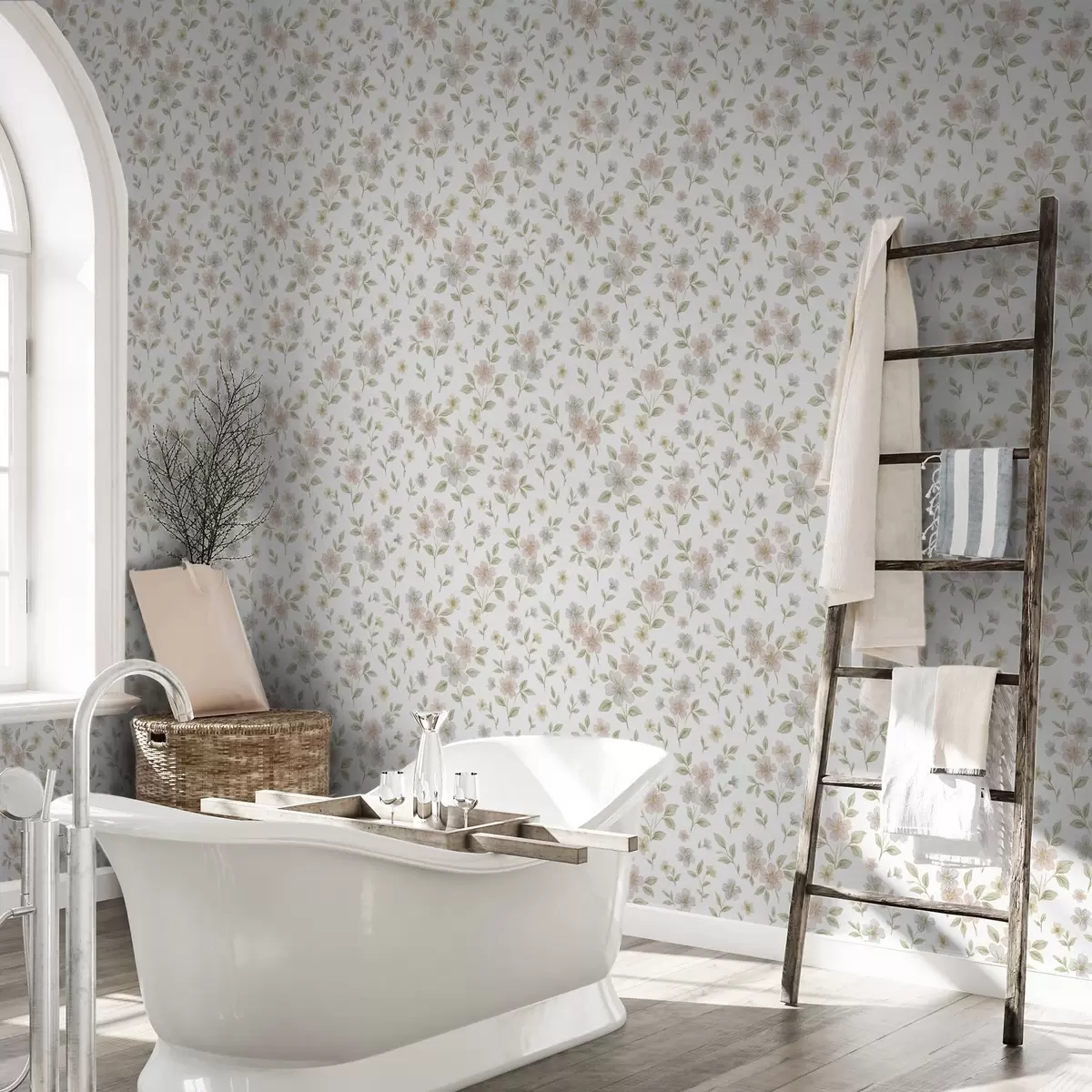 Behang Kleine aquarelbloemen in pasteltinten op wit a00596v1