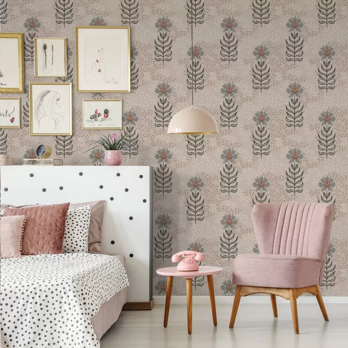 Behang Gestileerde bloemen en zaden op warm beige a00604