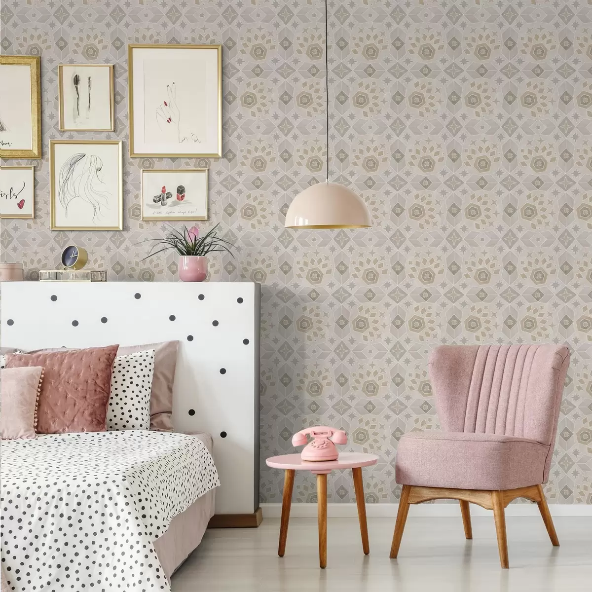 Behang Geometrisch mozaïekpatroon in warme beige tinten a00606