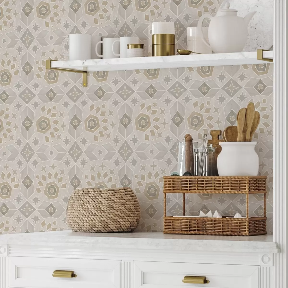 Behang Geometrisch mozaïekpatroon in warme beige tinten a00606 Behang Geometrisch mozaïekpatroon in warme beige tinten a00606