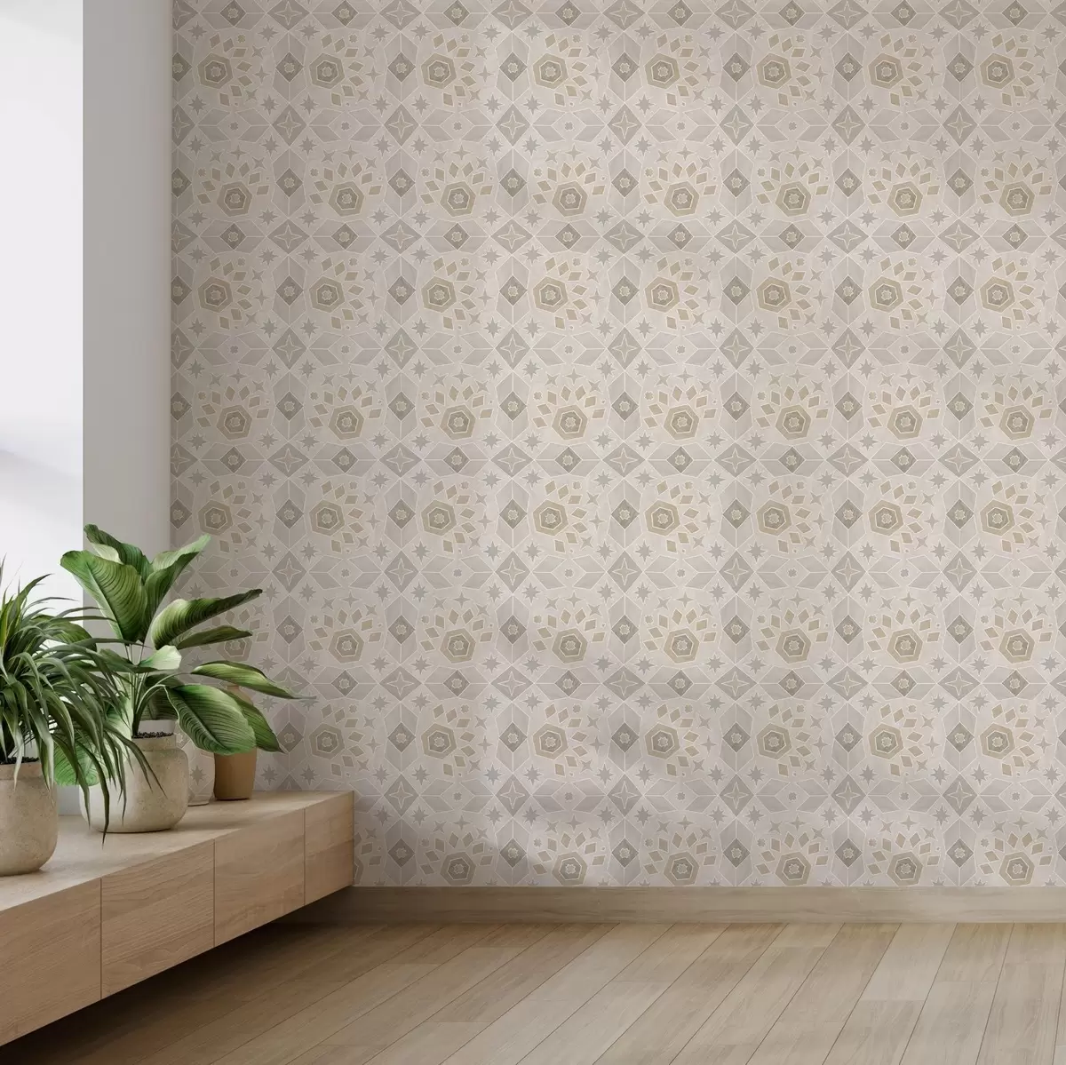 Behang Geometrisch mozaïekpatroon in warme beige tinten a00606