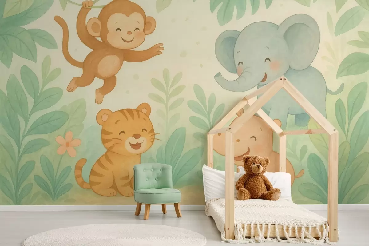 Fotobehang schattige babydieren in de jungle w04622