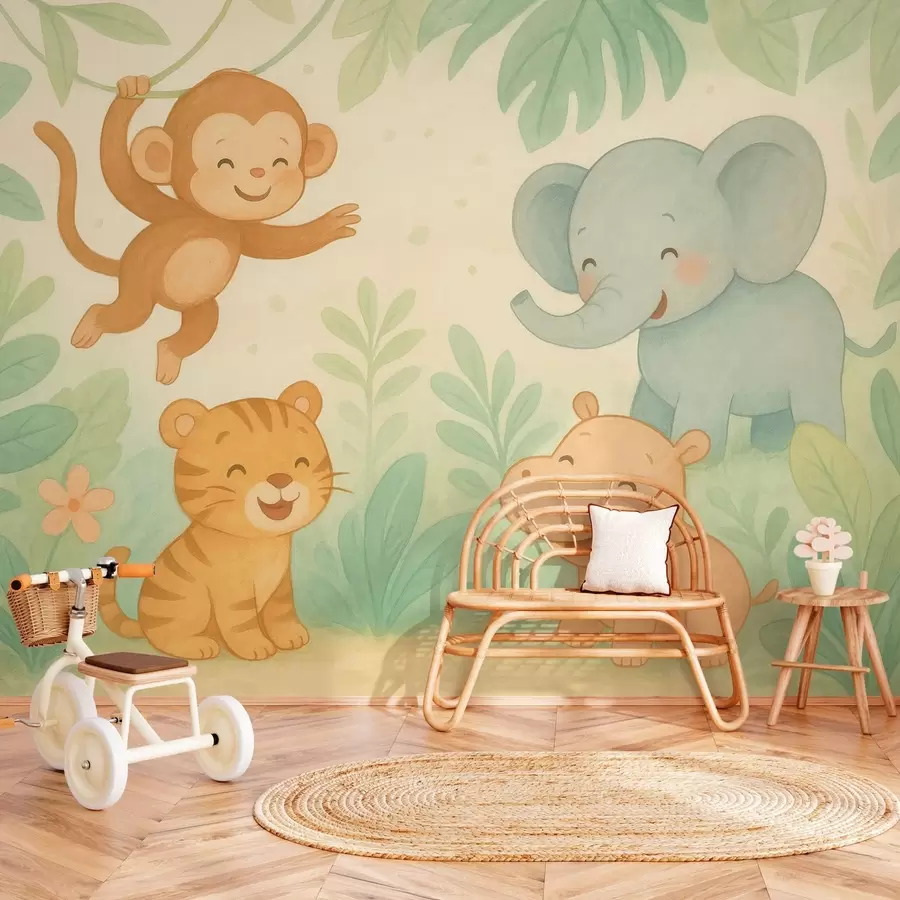 Fotobehang schattige babydieren in de jungle w04622
