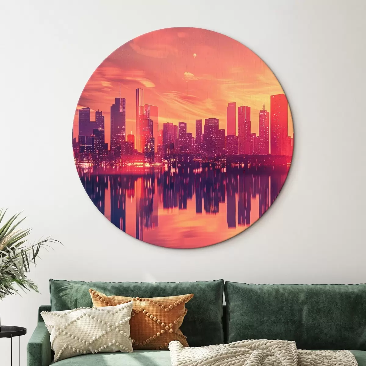 Ronde schilderijen Stad bij zonsondergang r45658