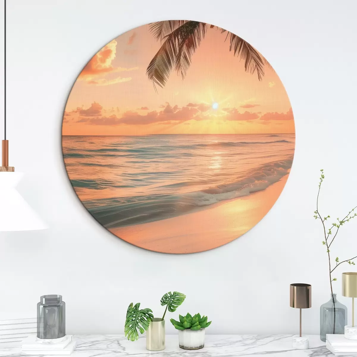 Ronde schilderijen Zonsondergang op zee r45661