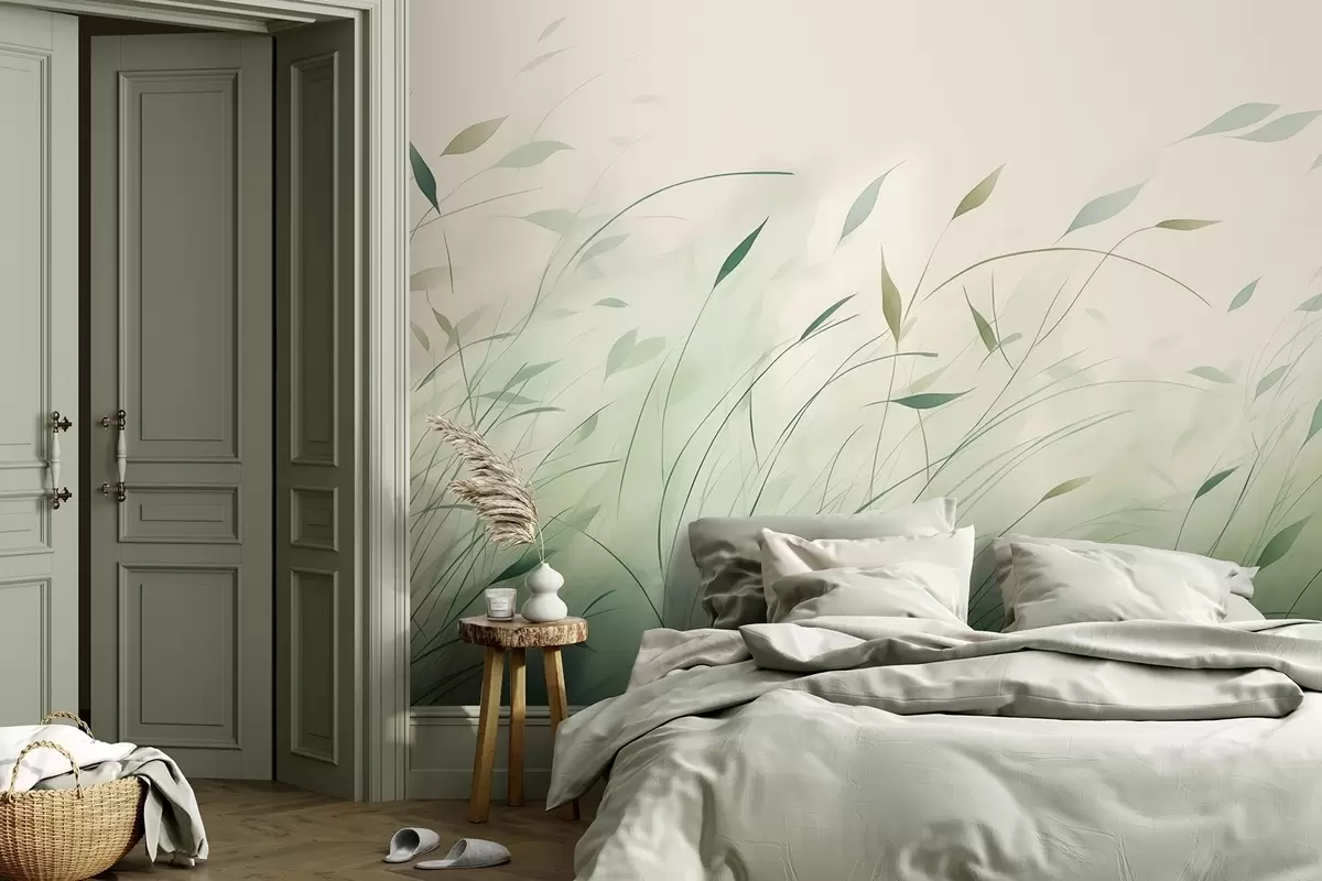 Fotobehang Groen gras in de wind in aquarelstijl w09331