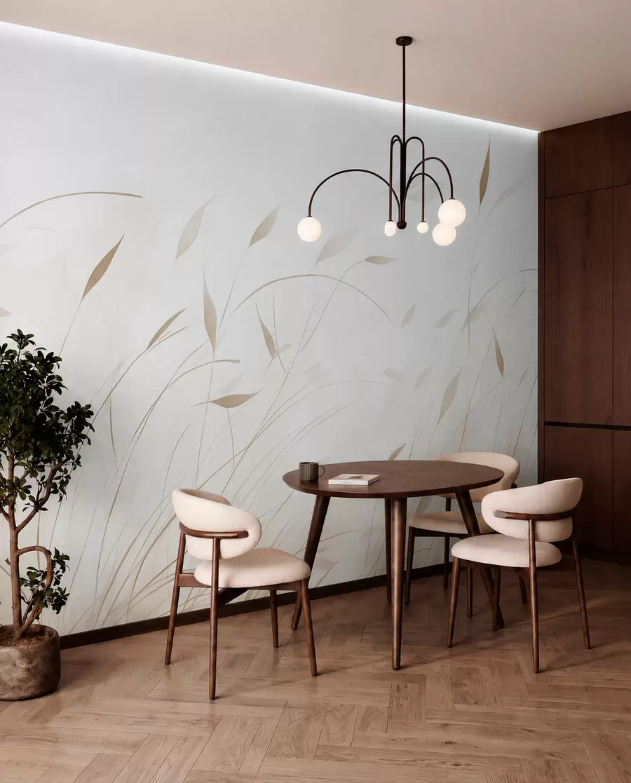 Fotobehang Gras in de wind in aquarelstijl in beige tinten w09331v1