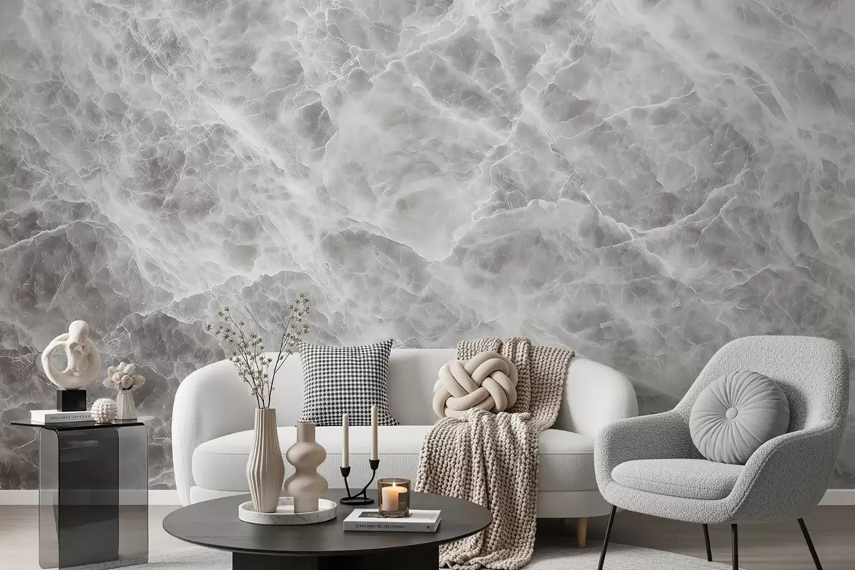 Fotobehang Luxe imitatie van marmeren oppervlak in koele grijs-witte tinten w09409