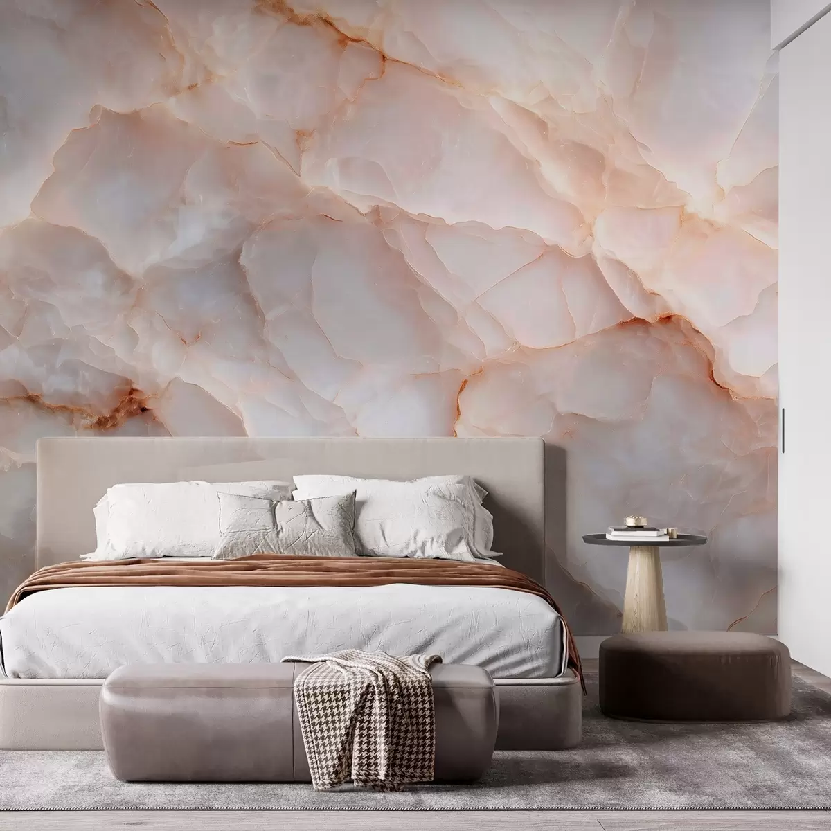 Fotobehang Luxe imitatie van marmer in beige-grijze tinten met een glanzend effect w09412