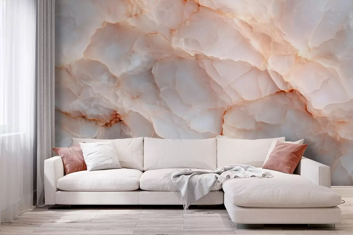 Fotobehang Luxe imitatie van marmer in beige-grijze tinten met een glanzend effect w09412