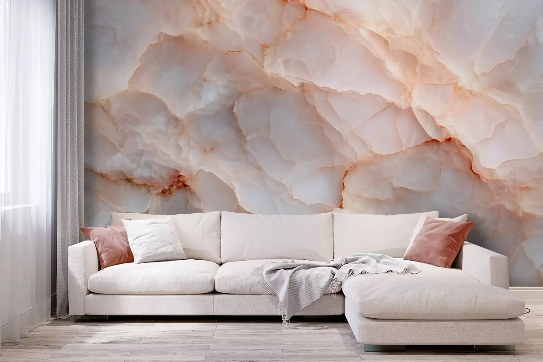 Fotobehang Luxe imitatie van marmer in beige-grijze tinten met een glanzend effect w09412
