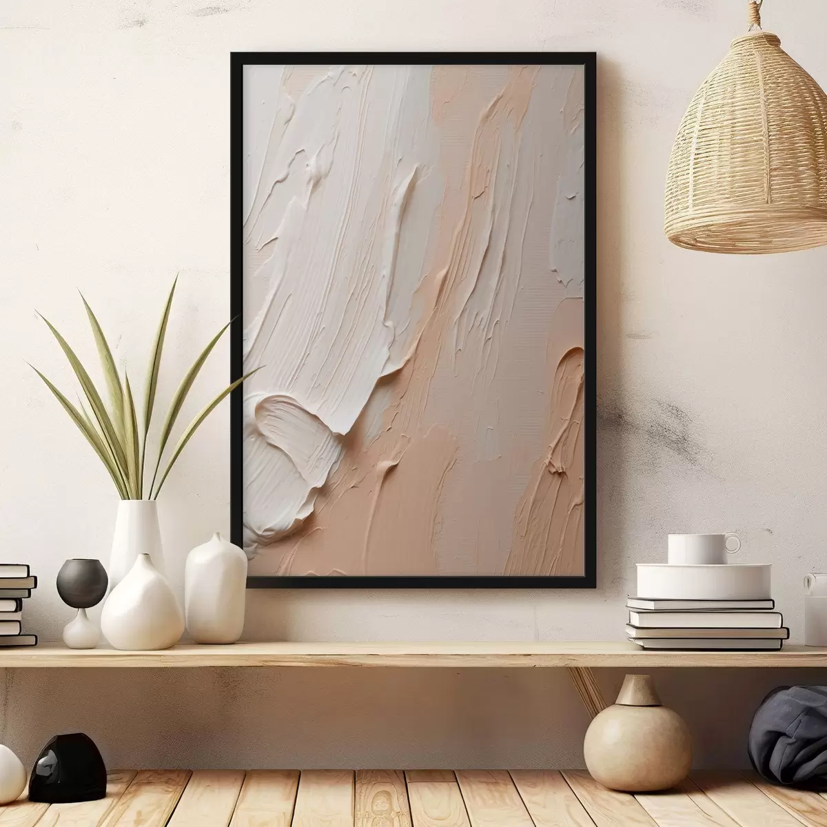 Poster Getextureerde pastelstreken in beige-crèmekleurige tinten f45871